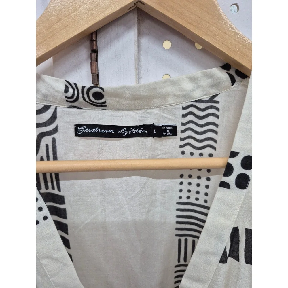 Gudrun Sjoden Piccolo Wrap Cotton Blouse Geometric Print Size Large